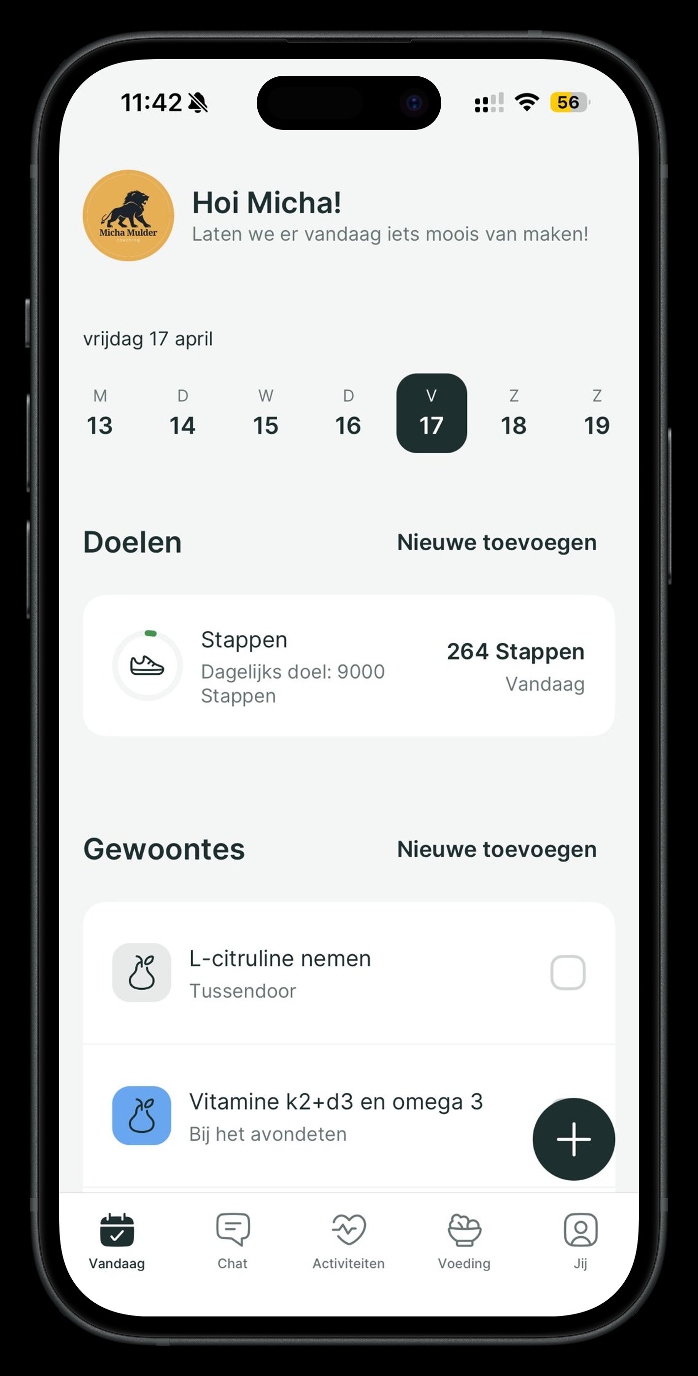 Zenfit app - vandaag overzicht